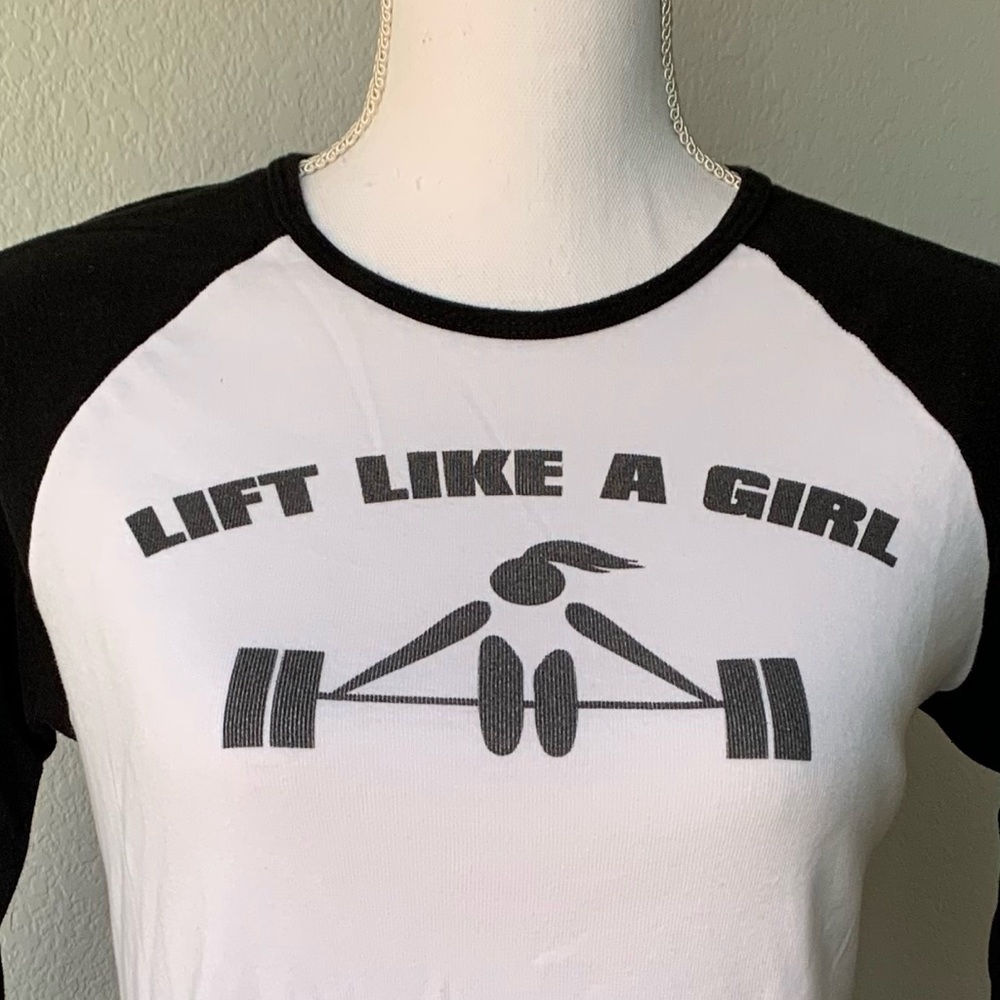 Lift like a girl raglan tee size L